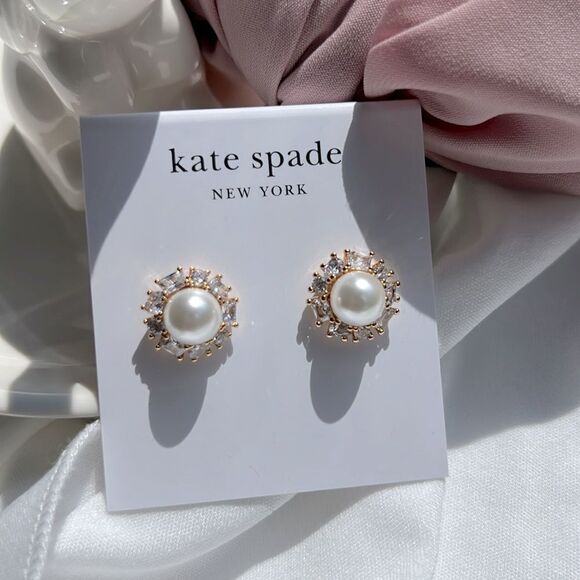 Kate Spade Candy Shop Glass Pearl, Cubic Zirconia & Goldtone Halo Stud Earrings - Picture 3 of 3